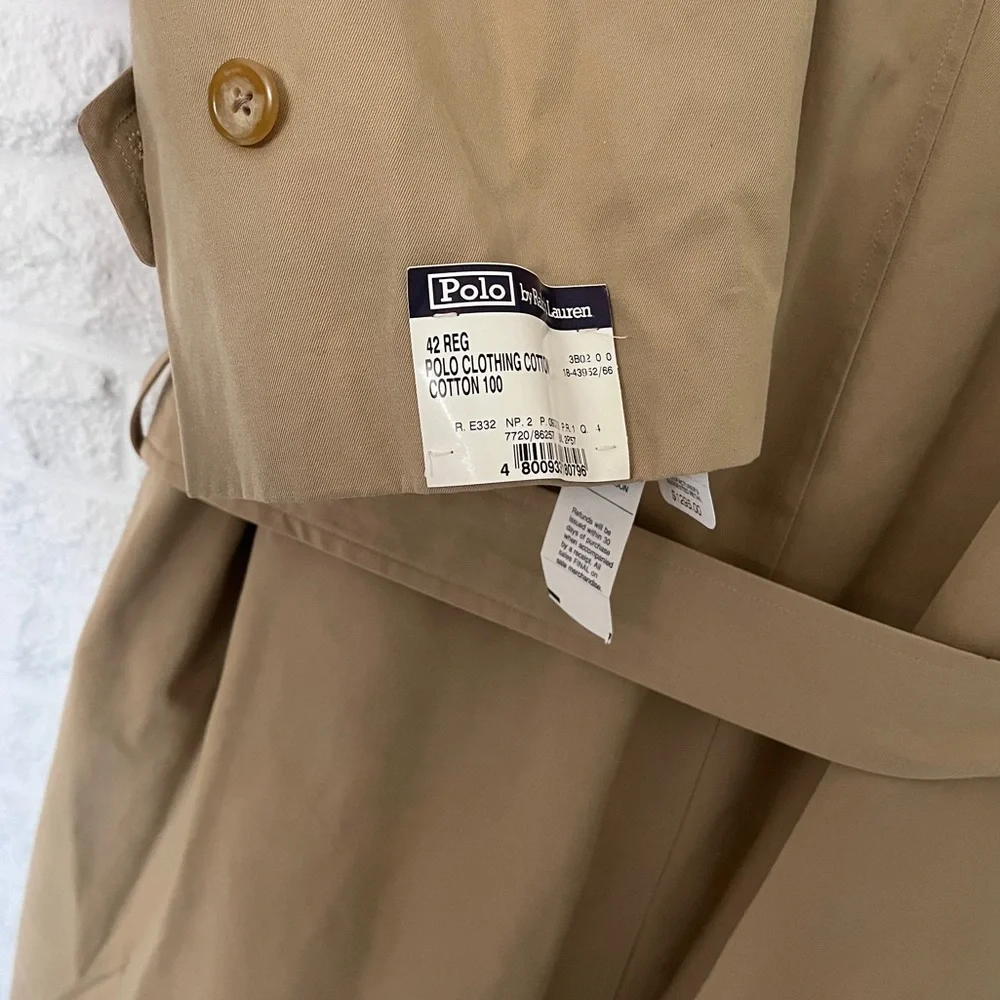 NWT Polo Ralph Lauren Tan Gabardine Cotton, Wool-Lined Raincoat Coat, Size 42R